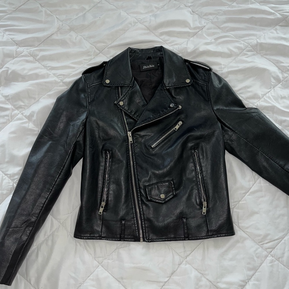 Faux black leather Moto Biker jacket